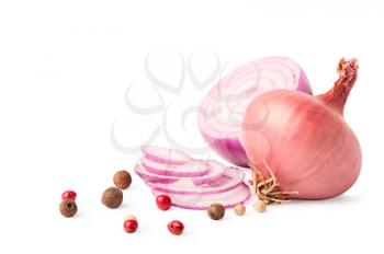 red onion and pepper on a white background