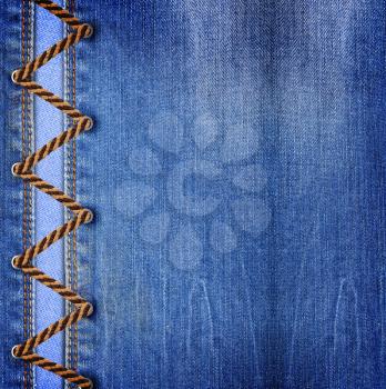 Blue jeans texture background with lacing