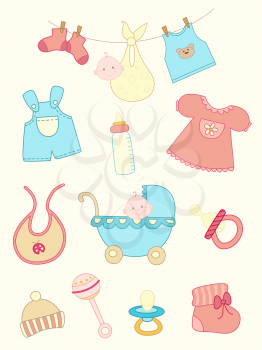 set of vector hand drawn baby icons