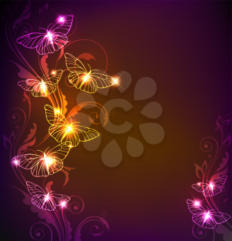 Vector shining floral background with butterflies