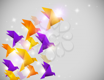Vector abstract  shining background with origami birds