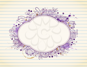 Hand drawn vector label with decorative floral elements