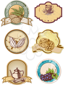 set of hand drawn vector food and drink  labels