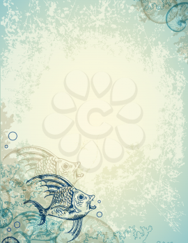 Vintage vector marine background with fishes and shells