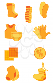 Vector bright orange clothes and underwear  icons