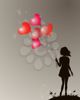Background for Valentine's day with silhouette of girl