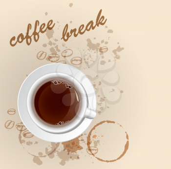 Vector background with cup of coffee and blots
