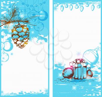 Blue Christmas vector vertical banners with gifts