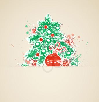 Vector Christmas background with cut out paper fir