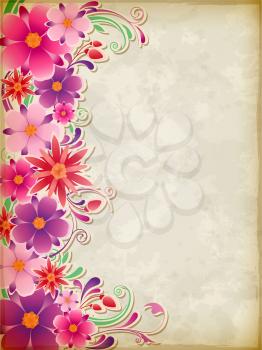 Vector vintage  background with pink flowers
