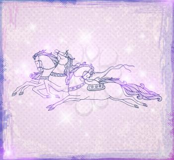 Christmas vector background with three horses