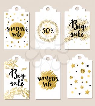 Set of summer glitter vector badges for seasonal sale