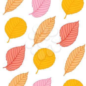 Vector seamless pattern with orange and red leaves. Abstract autumn background.