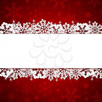 Red decorative Christmas background with white paper snowflakes. Vector illustration.