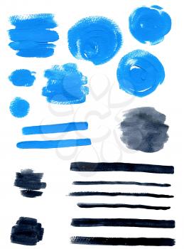 Set of abstract blue and black vector watercolor blots for design