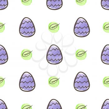 Hand drawn doodle Easter seamless pattern with eggs on a white background. Vector illustration.