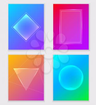 Set of abstract colorful vector gradient backgrounds with glassy shapes and place for text. 