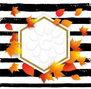 Autumn vector background with orange maple leaves and place for text . Abstract golden banner for seasonal fall sale. 