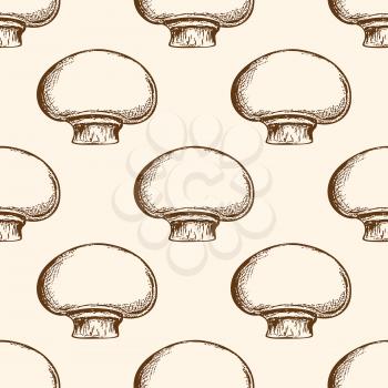 Vintage hand drawn vector seamless pattern with champignon mushrooms