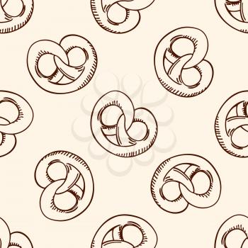 Vintage hand drawn seamless pattern with sweet pretzel