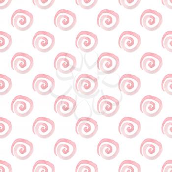 Abstract watercolor seamless pattern with pink spirals on a white background