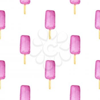Summer watercolor seamless pattern with fruit ice cream on a white background