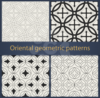 Set of oriental geometrical seamless patterns.  Geometric ornaments and backgrounds. Vector illustration.