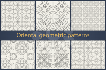 Set of traditional oriental geometrical seamless patterns.  Decorative ornamental backgrounds. Vector illustration.