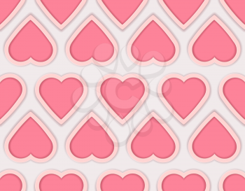 Romantic Valentine seamless pattern with 3d pink hearts. Decorative vector background