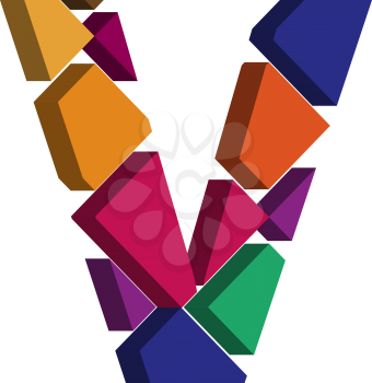 Colorful three-dimensional font letter V