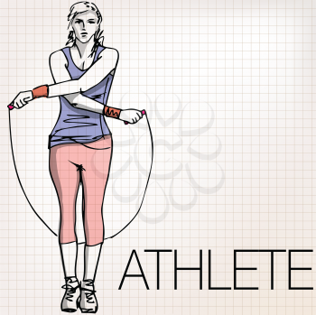 Illustration of woman training with jump rope 