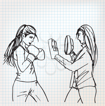 Woman boxer sketch illustration