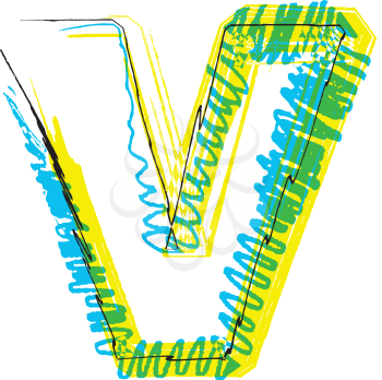 Hand draw font. LETTER V. Vector illustration