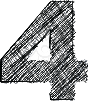 Hand draw font. NUMBER 4. Vector illustration