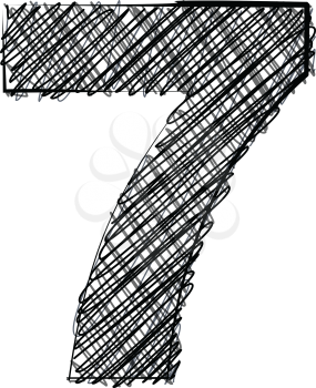 Hand draw font. NUMBER 7. Vector illustration