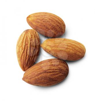 Peeled almonds closeup on white background