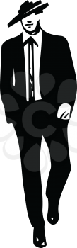 Drawing of elegant young fashion man in tuxedo posing Vector Illustration