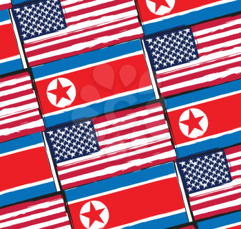 USA and NORTH KOREA flags or banner vector illustration