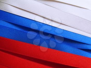 Russia flag or banner made with red, blue and white ribbons