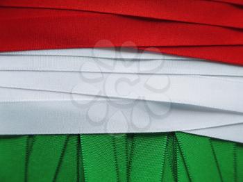 Hungary flag or banner made with green, white and red ribbons