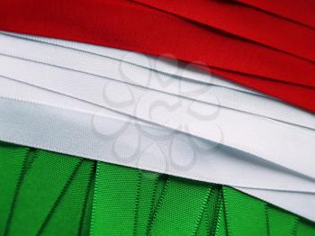 Hungary flag or banner made with green, white and red ribbons