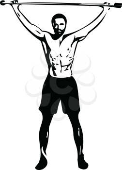 man with barbell doing squats in gym vector illustration