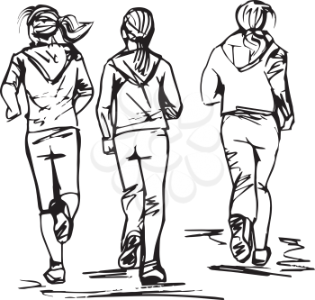 Sketch of Runners in group vector illustration