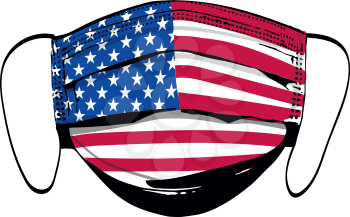USA flag on medical face masks isolated on white vector illustration