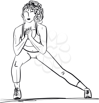 Woman doing yoga, abstract lines drawing vector illustration