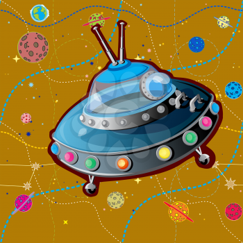 Realistic illustration of an unidentified flying object with an empty cabin in Space Background