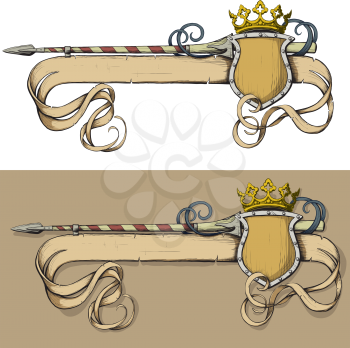 Color Banner spear and crown painted as prints on a white background