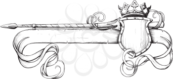 Banner spear and crown painted as prints on a white background