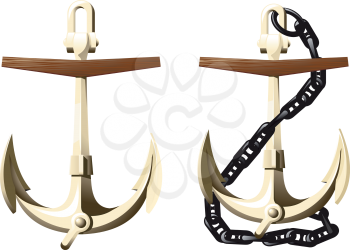 Classic Admiralty anchor and anchor with chain isolated on white background