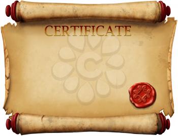 old form certificates with wax stamp